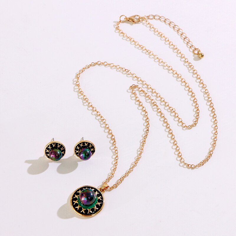 Say Hello Polynesian Hawaiian Samoa Style Vintage Grey Pearls Oil Dropping Pendant Necklace Earrings Jewelry Set K6521