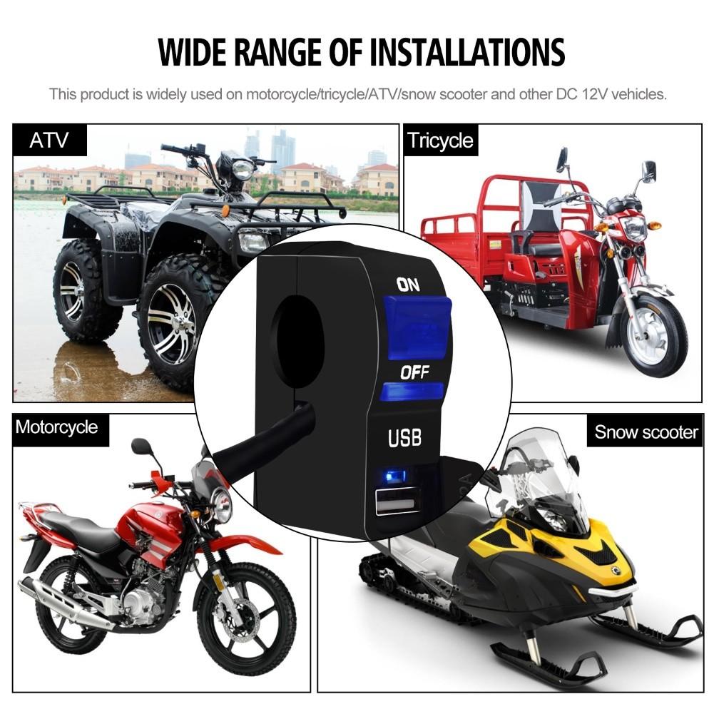 Cargador de teléfono para motocicleta, indicador LED de CC de 12V, montaje en manillar de motocicleta, cargador de teléfono USB con interruptor
