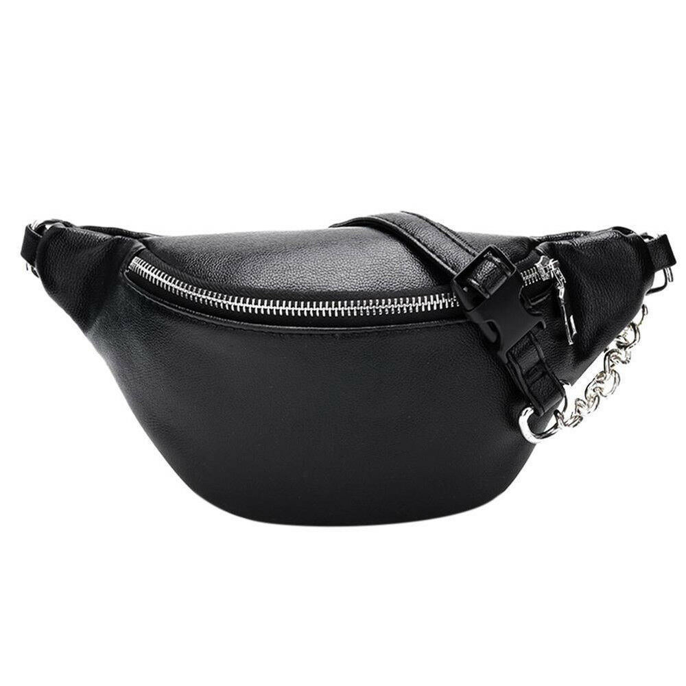 Dame midje veske fanny pack pu justerbar belte veske liten veske telefon nøkkel veske solid casual lett vekt midje pakke: Svart