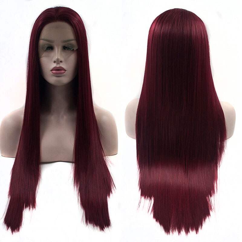 Cabello sintético rojo Bombshell Vino oscuro 13*3, peluca con malla frontal recta, pelo de fibra resistente al calor, pelucas de cabello Natural para mujer
