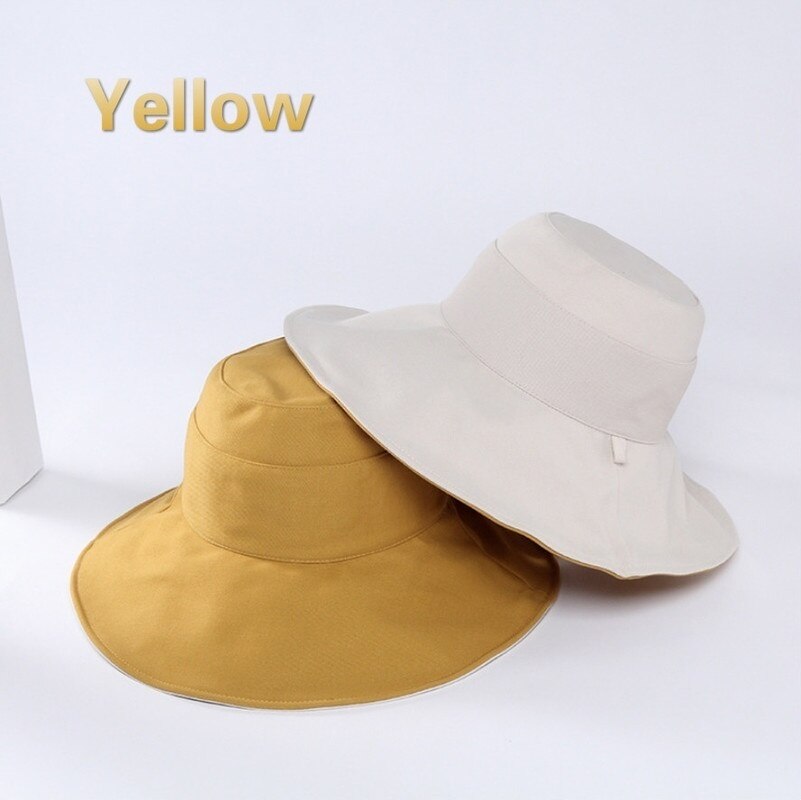 GOUTER Both Sides Broad-brimmed Hat Japanese Style Women Outdoor UV Protection Bucket Hat Foldable Wide Brim Hat Beach Sun Hat: yellow