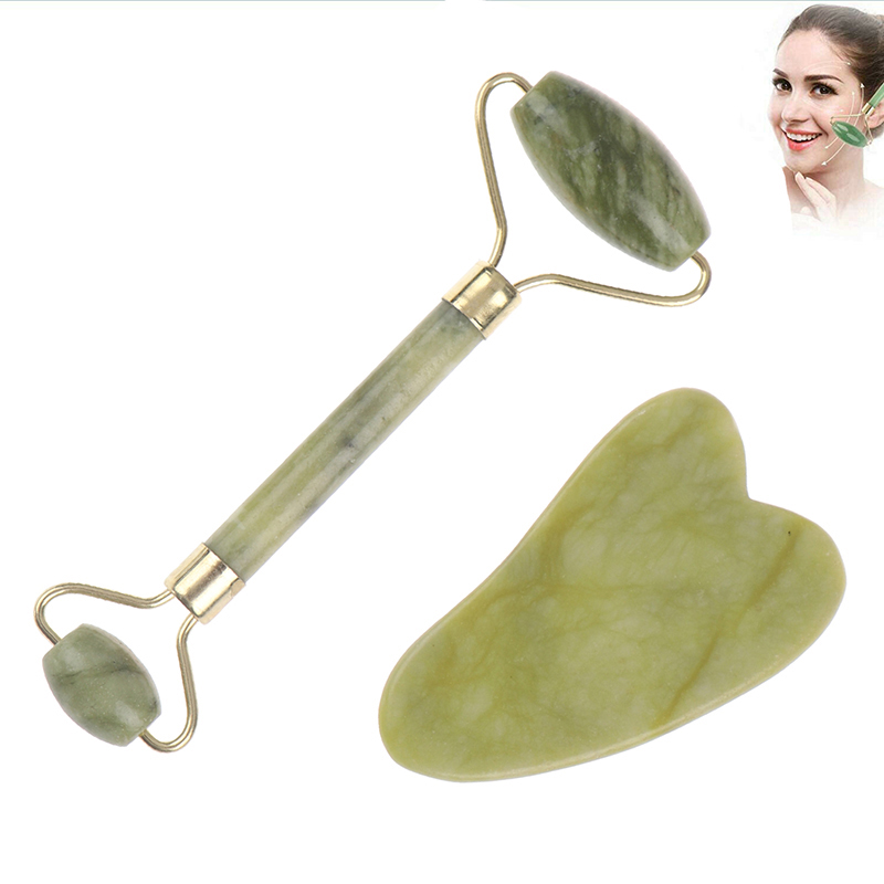 Rolo de jade rosa natural massagem facial gua sha placa massageador de jade corpo facial raspagem de olhos acupuntura face lift