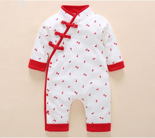 Ropa de algodón para niños traje de cuerpo del bebé es un traje tang de cuello alto de estilo chino: Blanco / 18 meses
