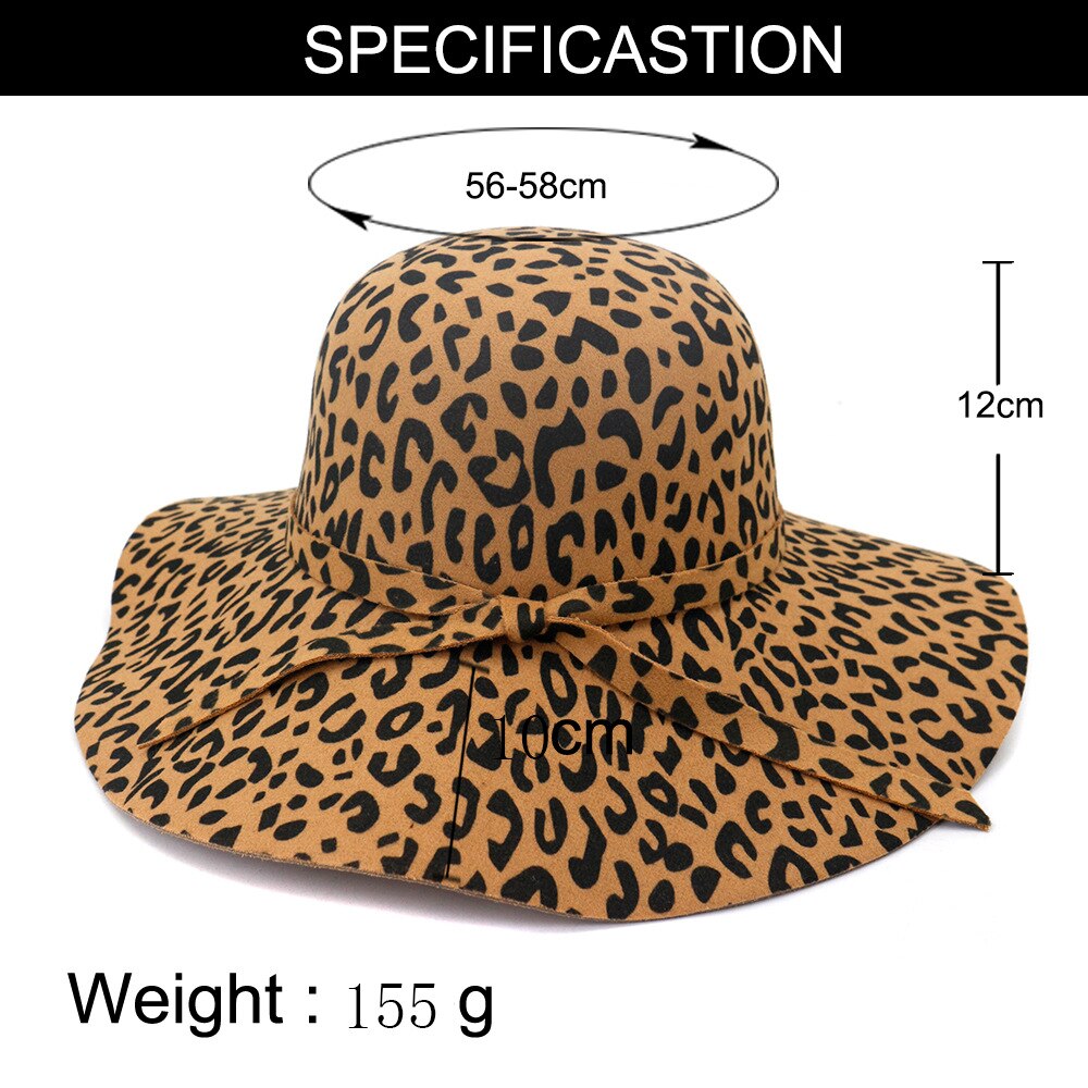 Stor brätte leopardmönstrad filt kupolhatt dam fedora hattar fascinators hatt för kvinnor diskettmössa solskydd chapeau