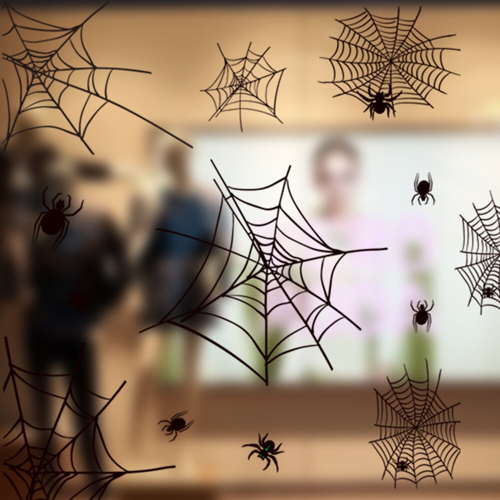 Halloween Bat Spider Removable Window Sticker Wall Decal Home Theme Party Decor Sticker Bat, spider, spiderweb shape Halloween