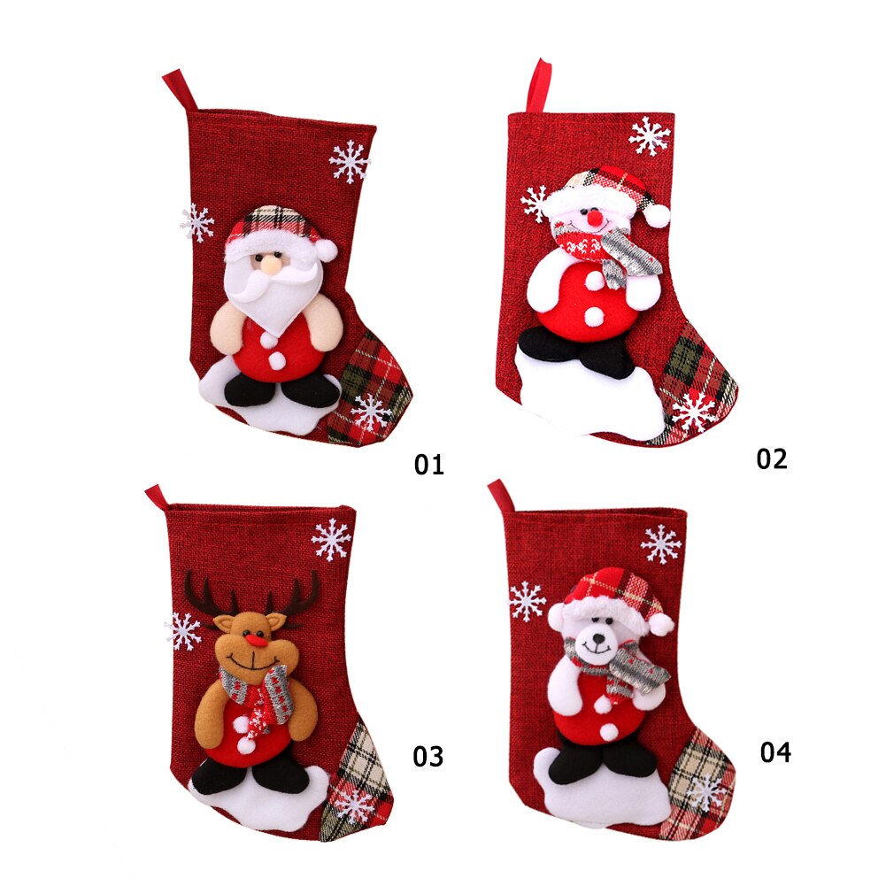 Noël arbre chaussettes dessin animé flocon de neige sac souple noël père noël bonhomme de neige Elk ours bas cheminée décor