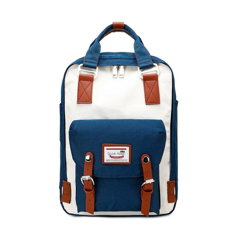 Travel bag solid color Oxford waterproof backpack women's high-capacity school bag women canvas retro laptop backpacks: blue white