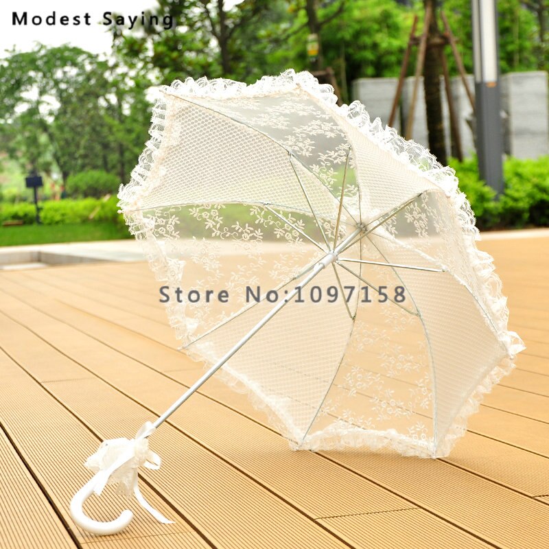 Ivoor Lange Kant Cover Bridal Douches Parasol Wedding Paraplu Accessoires Decoraties ombrelle mariage