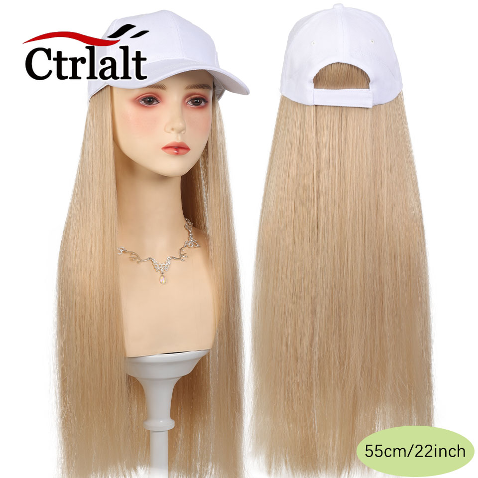 Casquette de Baseball longue et droite, perruque synthétique avec Extensions de cheveux pour femmes, chapeau réglable avec perruque attachée, postiche longue: 1B/30HL