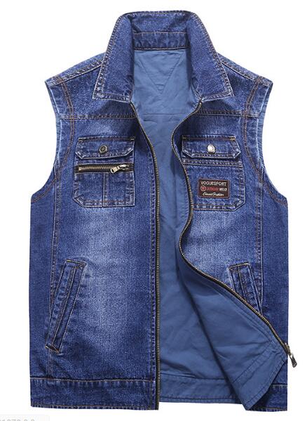Mannen Voor-en Achterkant Dragen Denim Vest Casual Rits Multifunctionele Vest Werk/Leven dual-Gebruik Vest 2 Kleuren: Blauw / XXXL