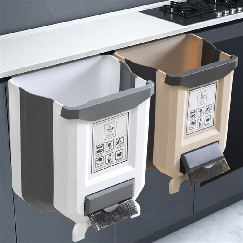 10L Kitchen Folding Trash Can Bin with Garbage Bag Holder Rack Recycle Dustbin Rubbish Waste Container Kitchen Cabinet Organizer