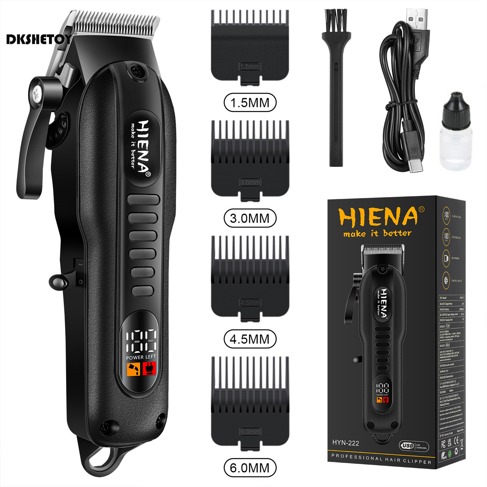 HIENA-cortadora de pelo para peluquero, cortadora eléctrica de bajo ruido, electrodoméstico, corte de pelo húmedo y seco, HYN-222