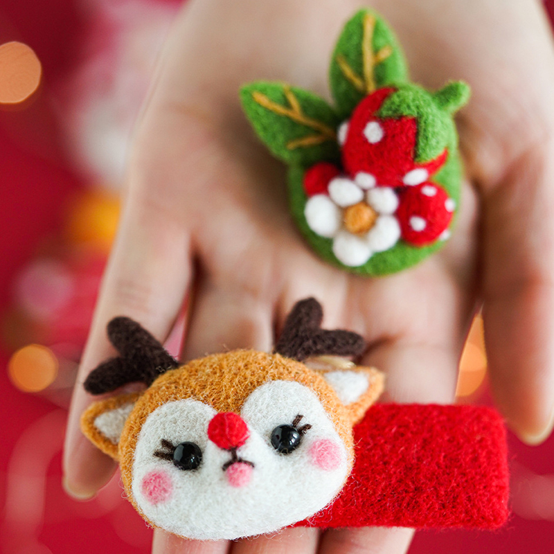 Horquilla de fieltro de lana para niños y niñas, accesorios creativos para el cabello, decoración de fieltro de lana para Navidad y Año , DIY
