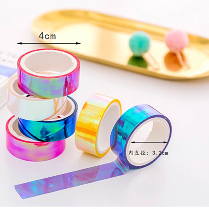 Kawaii Holografische Washi Tape Leuke Kleurrijke Scrapbooking Masking Tape Diy Washitape Decoratieve Plakband Japanse Briefpapier