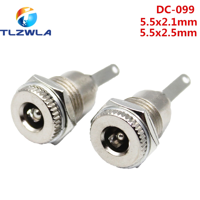 5 stk / parti  dc099 5.5 mm x 2.1mm dc-stikdåse hunstik stik til montering af metal metal dc -099 åbent hul 11mm 5.5*2.1 5.5*2.5
