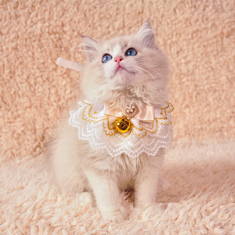 Charmy Cinta de Oro gato Baberos dulce gatito Collar de perro, Collar de Bell bufanda para perro accesorios lindo correa para el cuello perrito Yorkie de trapo