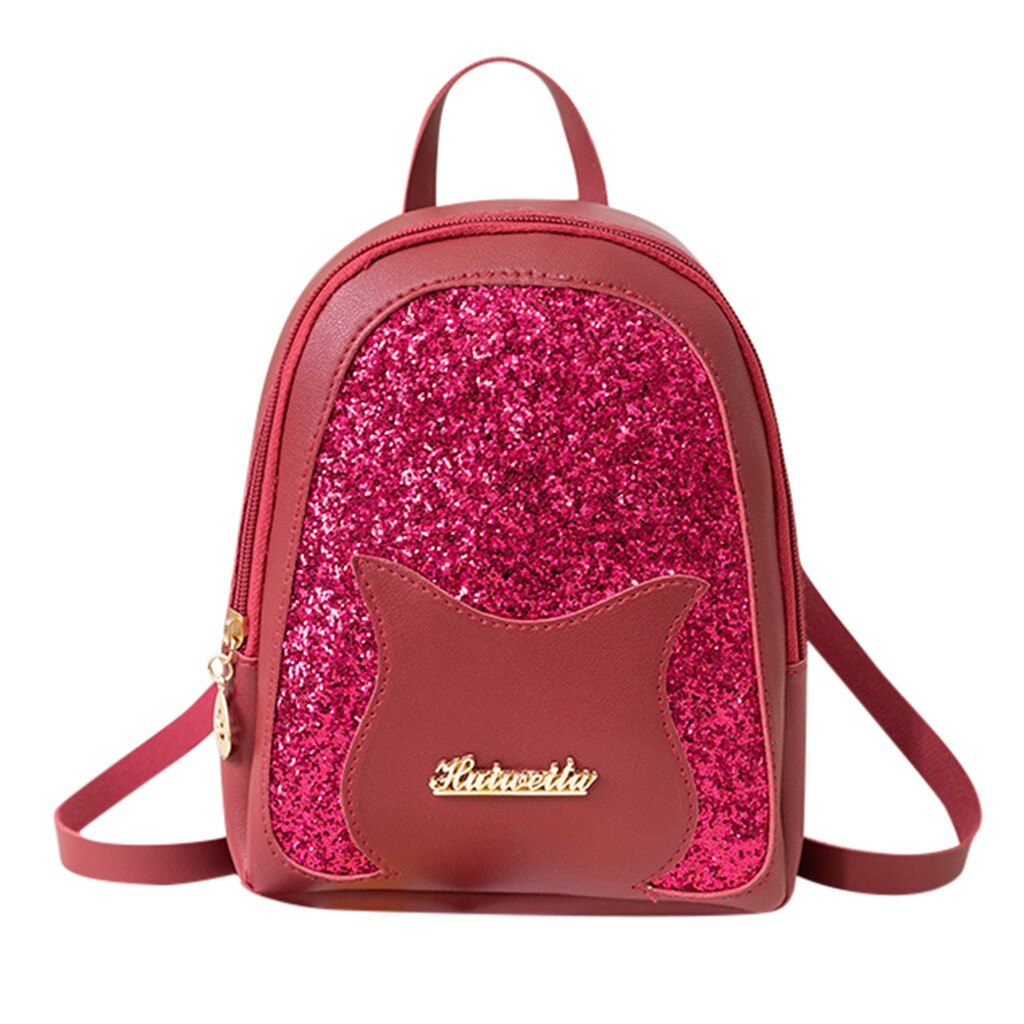 Mini mochila de lentejuelas, bandolera de piel sintética para mujeres adolescentes y niños, Mochila pequeña multifunción, mochila escolar # T5P: Rojo