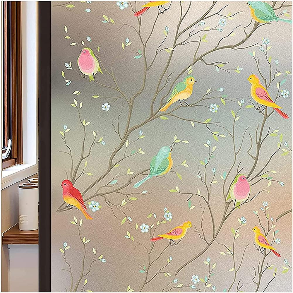 Window Privacy Film Decorative Frosted Glass Window Film Non-Adhesive Bird Window Covering Film Static Cling Glass Film 45x100cm