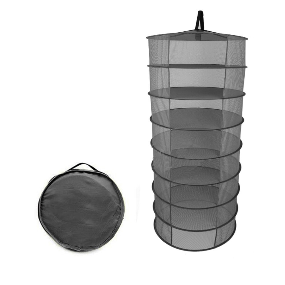 8 lager hängande korg hopfällbar tork nätställ ört torrt nät öppningsform torkpåse mesh 60cm diameter för örter blommor: Svart
