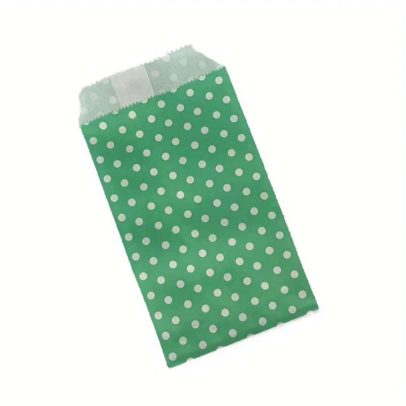 8x15cm 50pcs Kraft Paper Bags with White Polka Dot Pattern - Perfect for Weddings, Parties, and Small Business Supplies