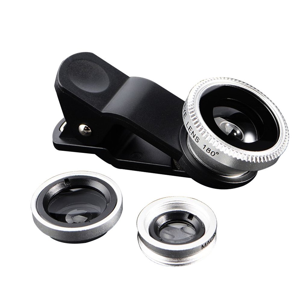 Duurzaam Universele 3 In 1 Mobiele Telefoon Lenzen Fish Eye Smartphone Groothoek Macro Camera Celular Lens Kit: Silver