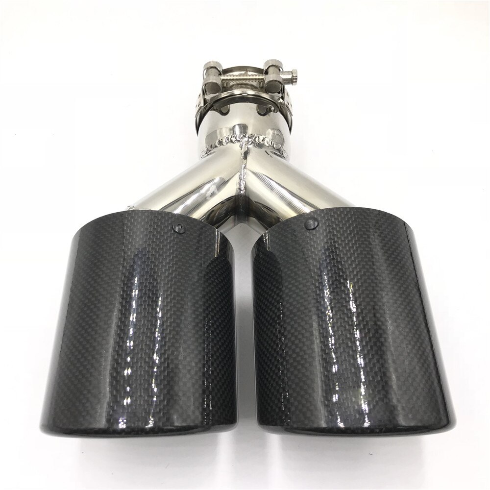 1 Piece Car Universal Glossy Carbon Fiber Exhaust Muffler Tip Auto Double Silver Stainless Steel Exhaust Pipe For Ak