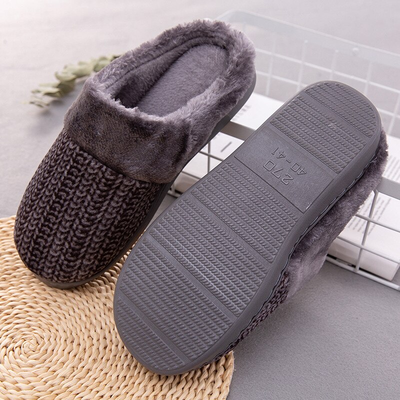 Herrtofflor inomhus hem plysch tofflor håller värmen halkfri vinter bomullstofflor för vuxna pantoufle homme xkd 8077