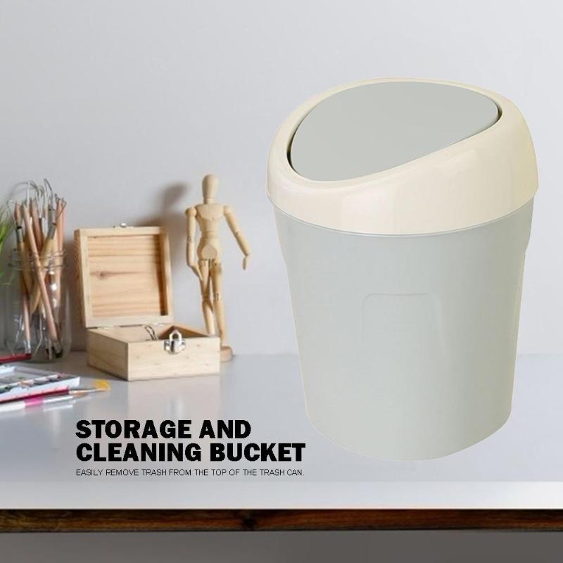 Plastic Mini Desktop Waste Bin Home Kitchen Trash Can Rolling Cover Dustbin Trash Basket for Table Home Office