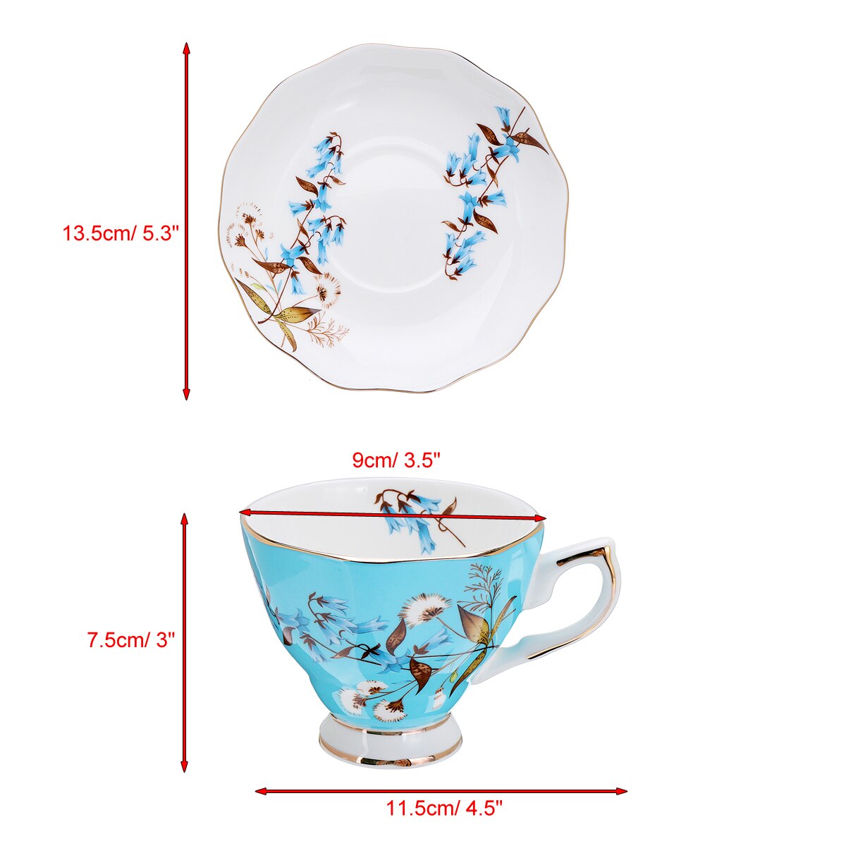 6 estilo 240ml azul rosa de británica de hueso taza de café de china y platillo Flor de cerámica juego de té Taza de té y platillo conjunto