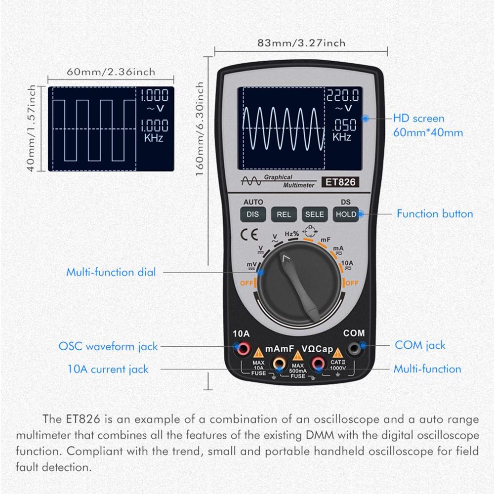 2 in 1 Intelligent Digital Oscilloscope Multimeter with Analog Bar Graph Color Screen Upgraded MT8206 Tools