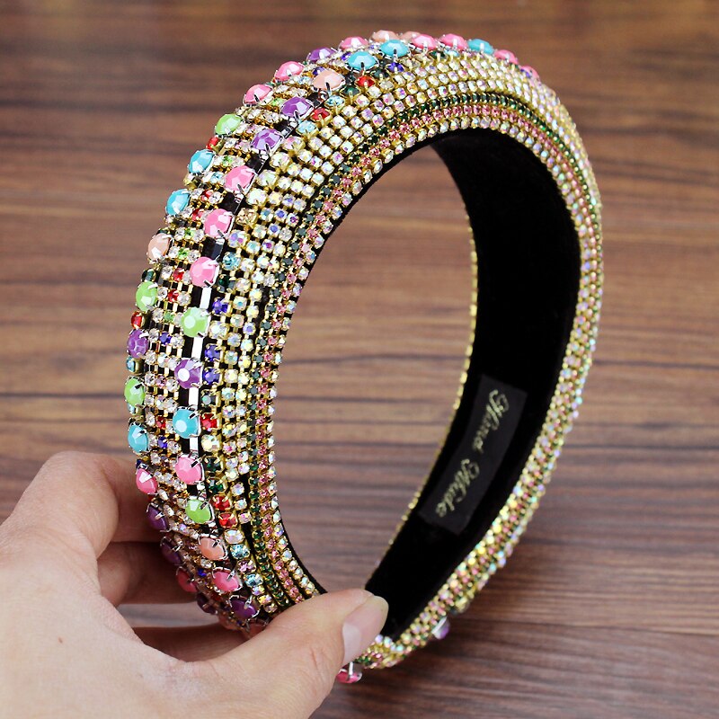 Boho Pieno Splendido Diamante Imbottito Barocco Fasce di Cristallo di Lusso Hairbands Per Le Donne Del Rhinestone Tiara Bling Accessori Per Capelli: colored