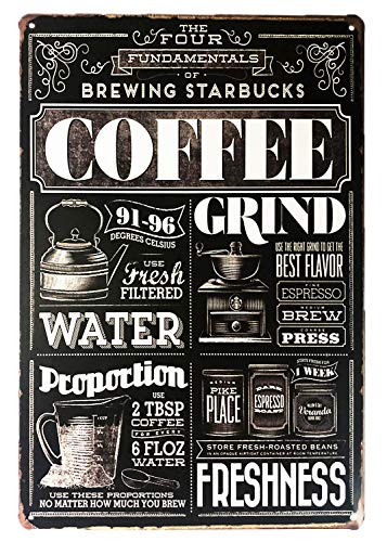Funny Coffee Signs, Coffee Menu Know Your Coffee Vintage Retro Metal Coffee Signs Home Decor Metal Painting Tin Sign Wall: Black White