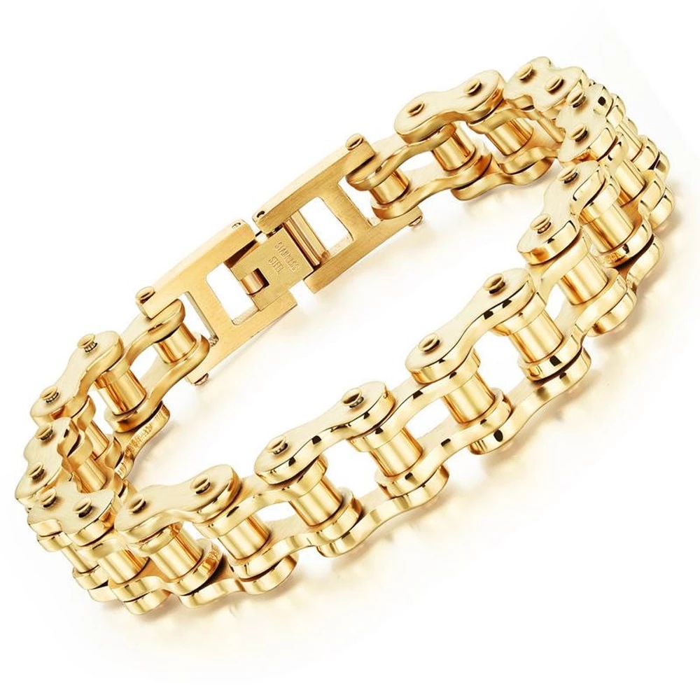 Punk Rock Biker 316L Stainless Steel Mens Bracelet Jewelry Bike Bicycle Chain Jewellery Pulsera Hombre Acero Inoxidable: Gold-color