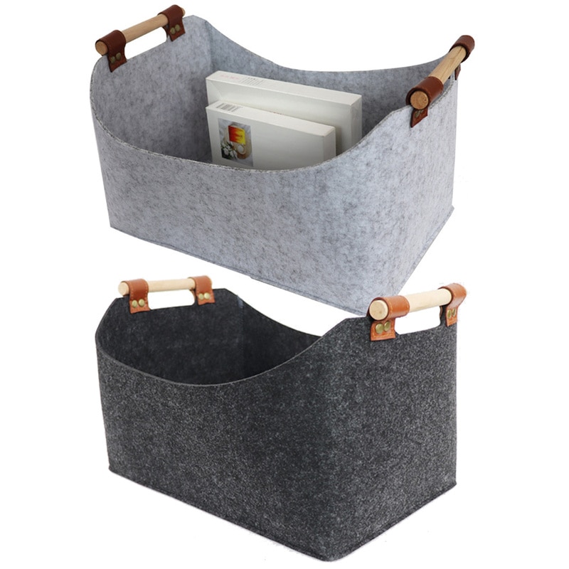 Cesta de almacenamiento plegable de fieltro para baño, organizador con asa para juguetes, armario, caja de almacenamiento de ropa, color gris