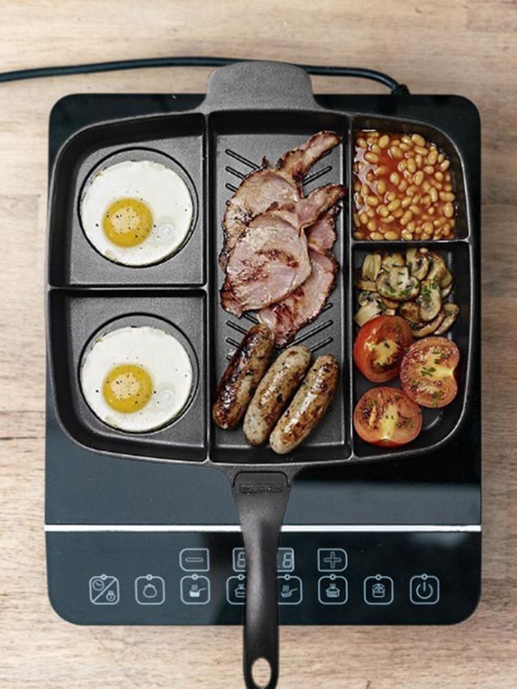5 in 1 non-stick stegepande delt grillpande alt-i-en tilberedt morgenmadsgryde stege æg bøf ingen sod aluminium stegepande