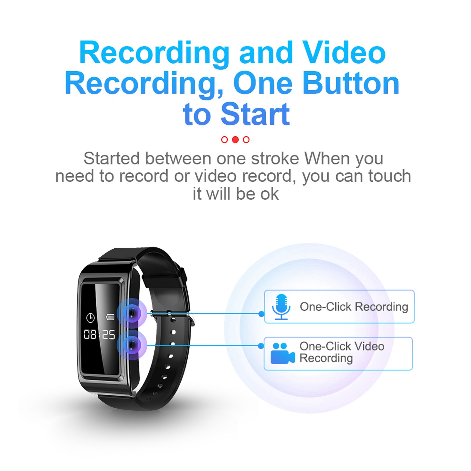 Sweat Proof HD Camera Recorder Watch, Redução de Ruído, Relógio Ativado por Voz, Pulseira para Reunião Speech