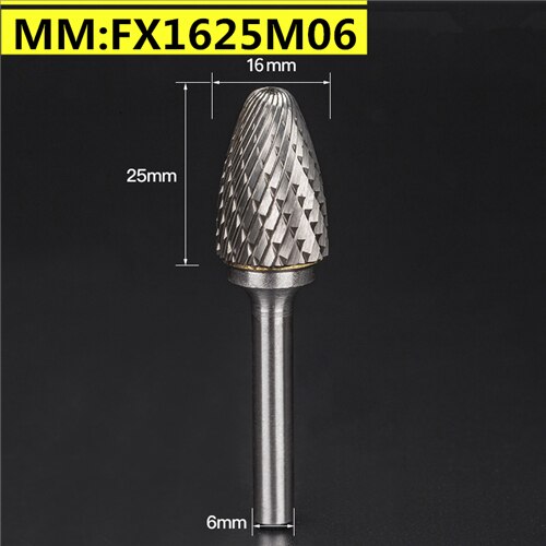 1pcs-free Vhm Tungsten Staal Frees, 6Mm Schacht F Type Metalen Elektrische Slijpen Hoofd, polijsten Tool: FX1625M06