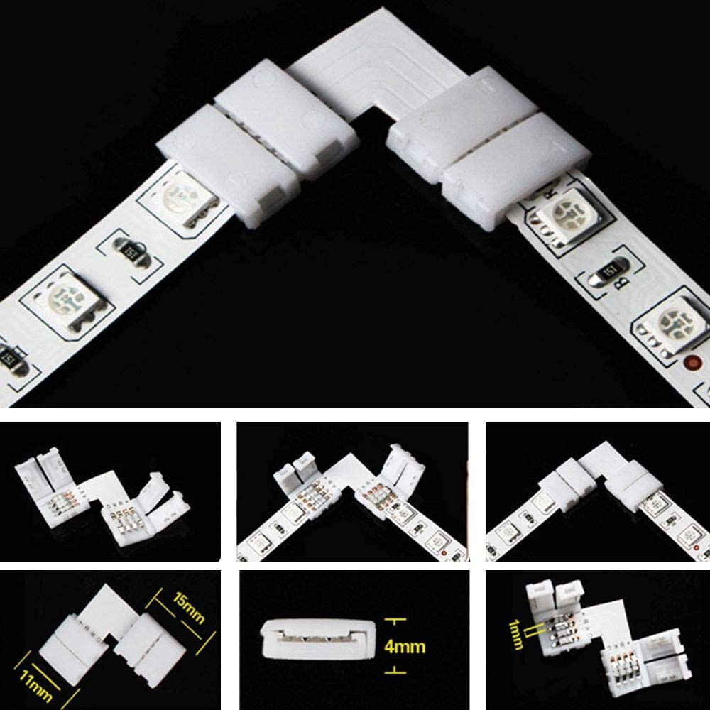 10Mm 4 Pin Soldeerloze Connectors L Vorm Led Strip Licht Connector Accessoires Voor Rgb Smd 5050 3528 2835 Rgb led Strip Verlichting