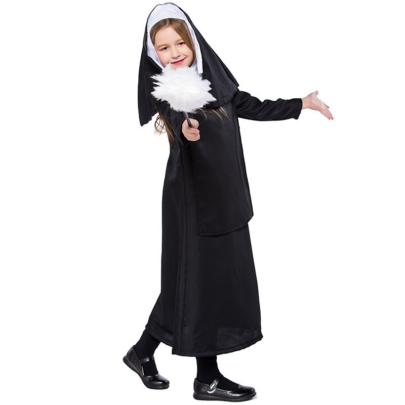 Girl Nun Costume Kids Children Halloween Carnival Kigurumi Nun Role Cosplay Fancy Dress Up Outfit