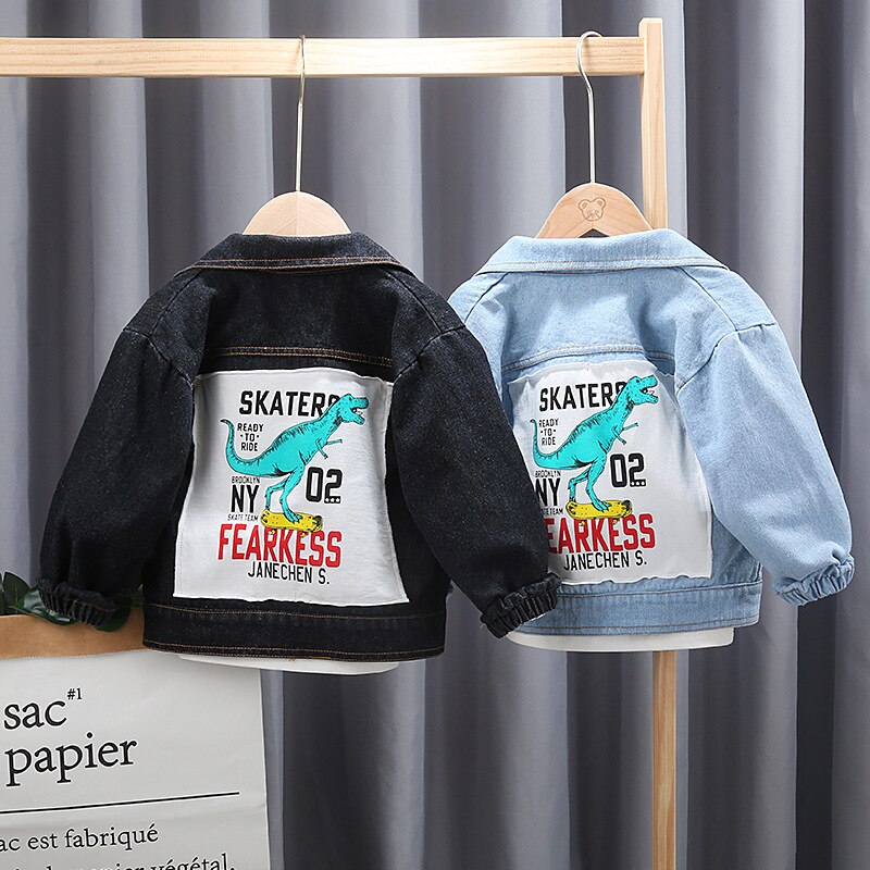 Dinosaur letter printed denim jacket 1-4 year Child boys Jacket trend cowboy clothes Child's coat