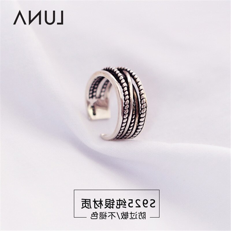 Bohemian Ethnic 925 Sterling Silver Layer Chains Rings for Women Bridal Wedding Vintage Open Finger Rings Christmas