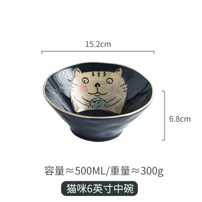 Japansk keramik handmålad katt globefish hushållssoppa nötkött lamian nudlar skål ramen retro sallad porslin tallrik porslin: 3