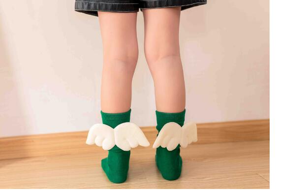 2020new pile of socks wings spring and autumn baby socks children in the tube warm wings antler socks: green wing