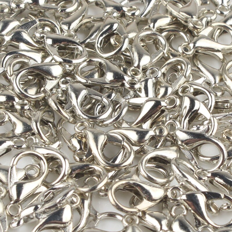 100 stk/parti rustfrit stål hummer lås kroge ende låse konnektorer til halskæde & armbånd kæde diy smykker fund: Flis / 14 x 7mm