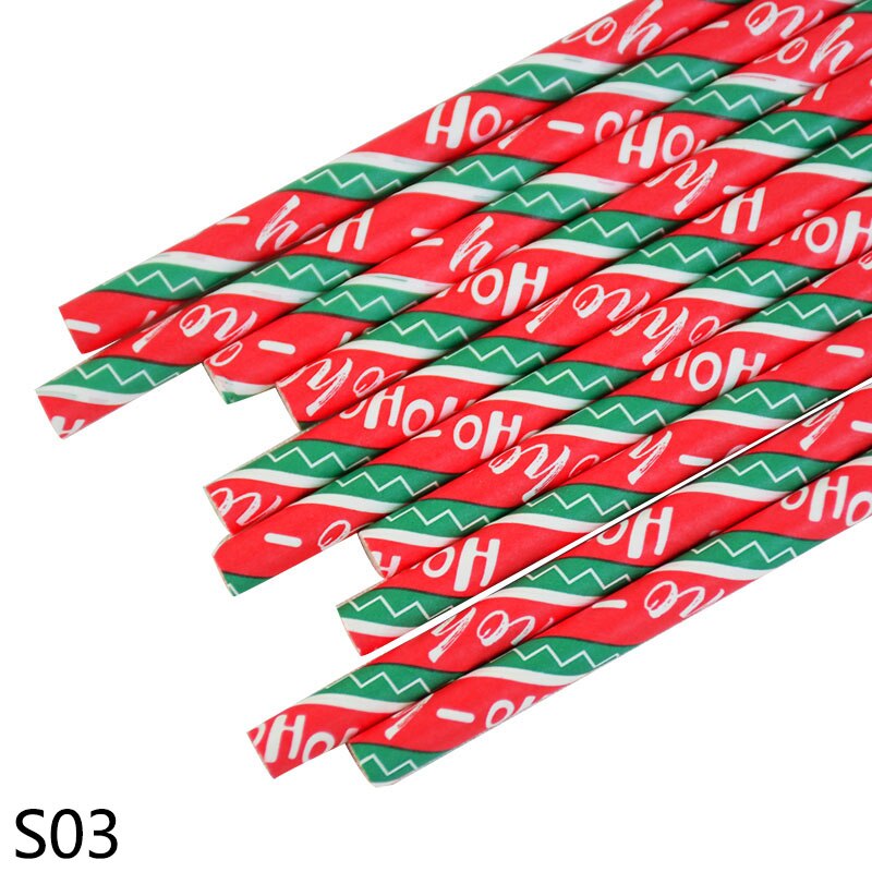 25 stuks kerst gestreepte papieren rietjes sneeuwvlok rietjes dinertafeldecoratie voor thuis jaar banket feestbenodigdheden navidad: S03