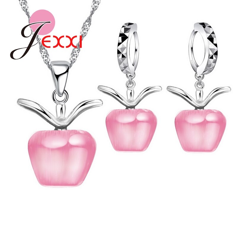 5 farben Optionen Neue Heiße glänzend 925 Sterling Silber Mit SchöNe Apfel Katze Augen Stein Anhänger Halskette/Ohrring Schmuck-einstellen
