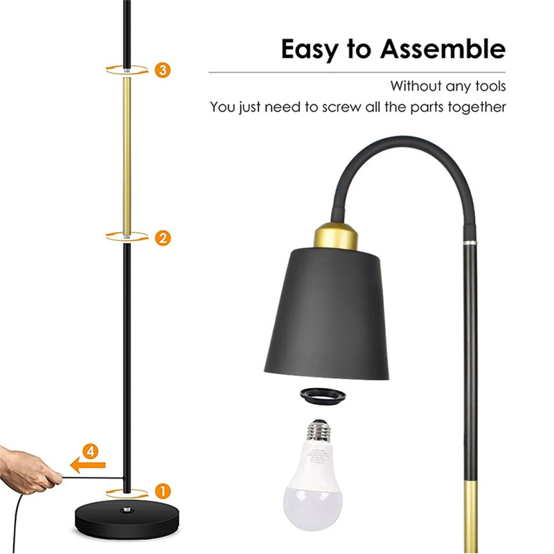 Lámpara de pie de cuello de cisne ajustable para sala de estar, iluminación de Hotel E27, cabezal giratorio de 360 °, , luz LED decorativa para interiores