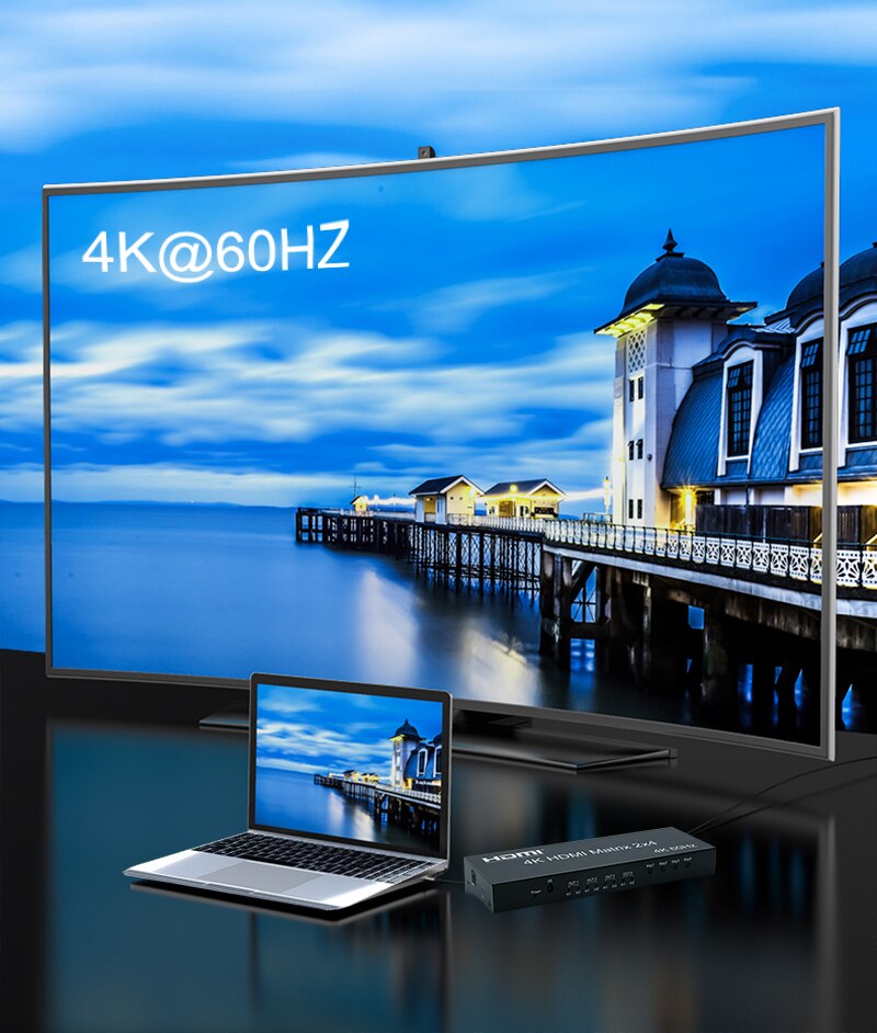 4K@60Hz HDMI Matrix 2x4 Matrix HDMI Switch 2 In 4 Out HDMI Splitter Switcher Audio Extractor PC To 4 TV Screen Monitor Display