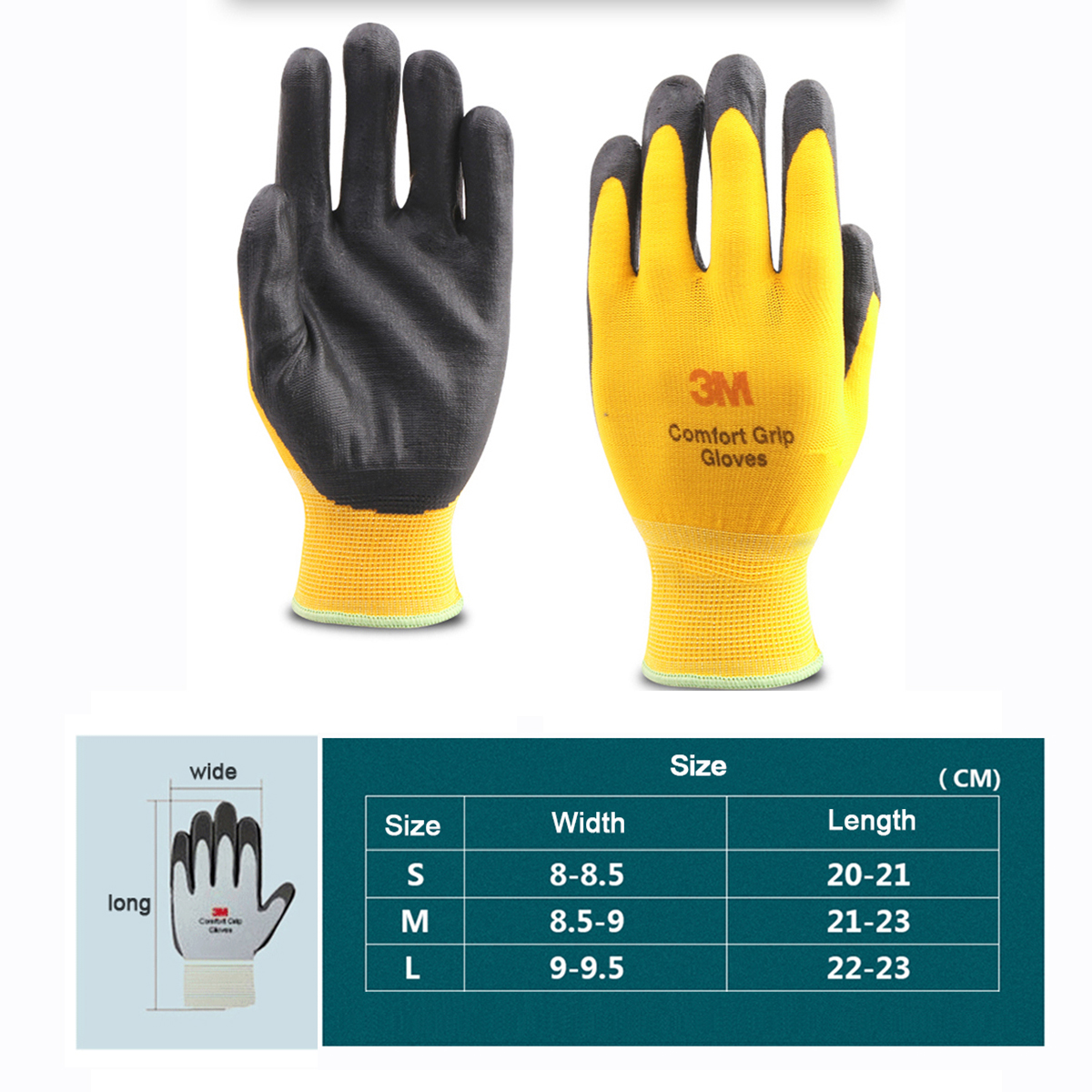 3M Work Gloves Comfort Grip wear-resistant Slip-resistant Gloves Anti-labor Safety Gloves Nitrile touch screen Gloves Yellow
