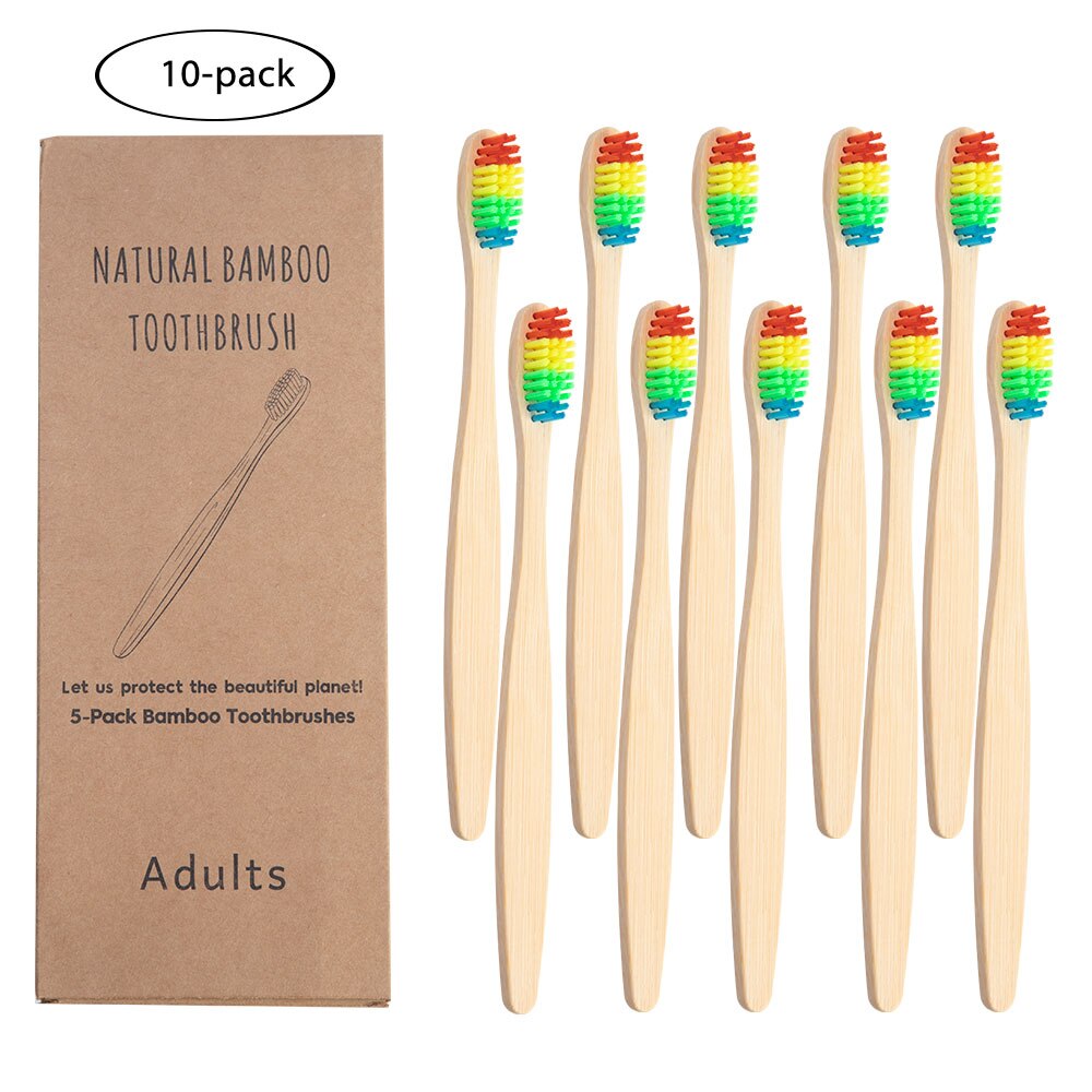 10 Stuks Gemengde Kleur Bamboe Tandenborstels Boxed Eco Vriendelijke Houten Tandenborstel Zachte Haren Tip Houtskool Tandenborstel Oral Care: 10pcs rainbow boxed